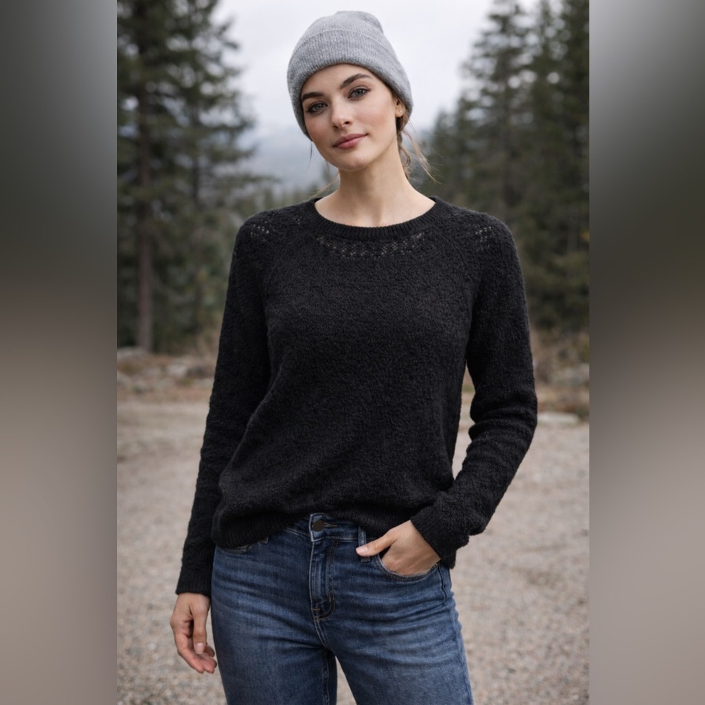 KÜHL Black Wool Blend Sweater Medium Textured Knit Stretch Cozy Outdoor - Picture 1 of 7